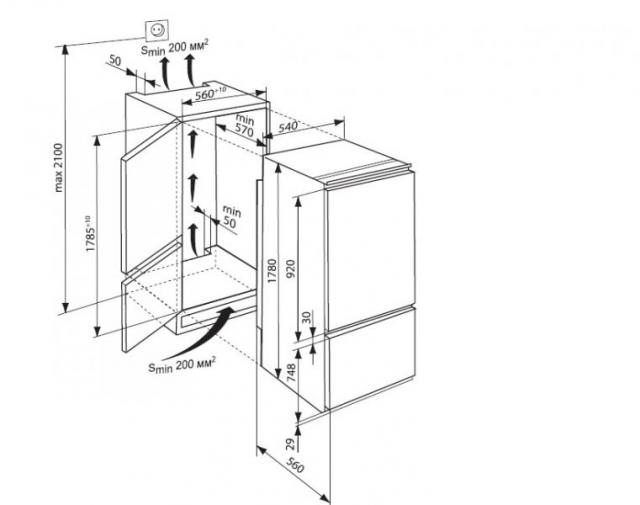 Встроенный холодильник размеры для встраивания в пенал
