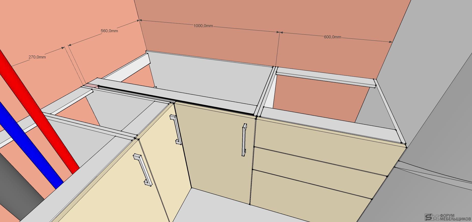 установка верхних шкафов кухни на фартук