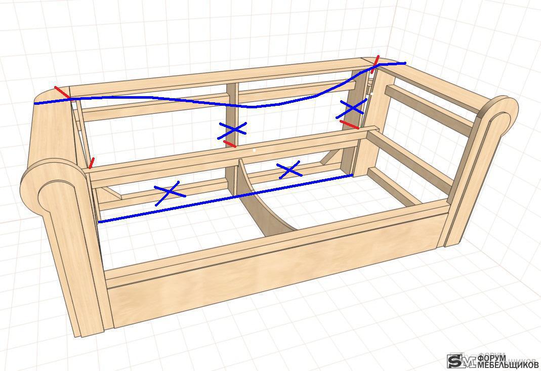 Схема каркаса дивана честерфилд